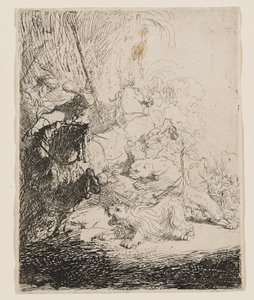 Den lilla lejonjakten (med två lejon) av Rembrandt van Rijn