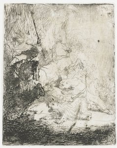 Den lilla lejonjakten, med två lejon av Rembrandt van Rijn