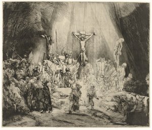 De tre korsen Kristus korsfäst mellan de två tjuvarna: "De tre korsen" av Rembrandt van Rijn