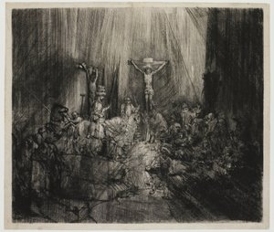 De tre korsen Kristus korsfäst mellan de två tjuvarna: "De tre korsen" av Rembrandt van Rijn