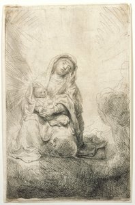 Jungfru Maria med barnet i molnen av Rembrandt van Rijn