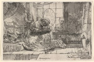 Jungfru Maria med barnet, katten och ormen av Rembrandt van Rijn