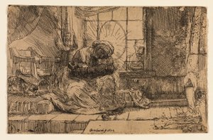 Jungfrun och barnet med katten och ormen av Rembrandt van Rijn