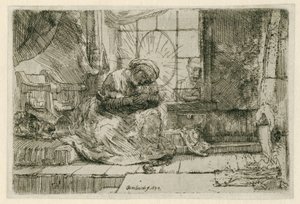 Jungfrun och barnet med katten och ormen av Rembrandt van Rijn