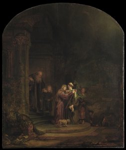 The Visitation, 1640 (olja på cederpanel) (se även 5454147) av Rembrandt van Rijn