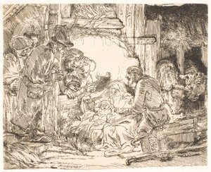 Herdarnas tillbedjan (med lampan) av Rembrandt van Rijn