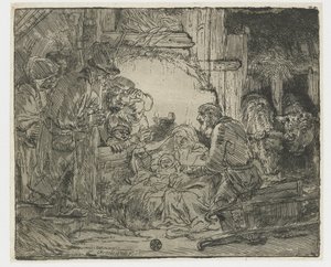 Herdarnas tillbedjan: med lampan av Rembrandt van Rijn