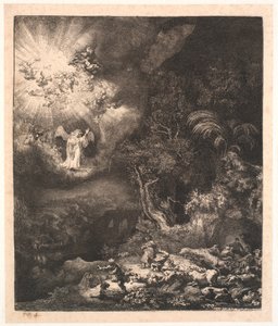 Ängeln visar sig för herdarna av Rembrandt van Rijn