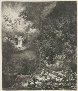 Ängeln visar sig för herdarna av Rembrandt van Rijn