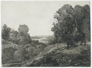 Flykten till Egypten: bearbetad plåt av Seghers av Rembrandt van Rijn