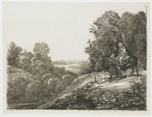 Flykten till Egypten: bearbetad plåt av Seghers av Rembrandt van Rijn