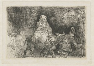 Flygningen till Egypten korsar en bäck av Rembrandt van Rijn