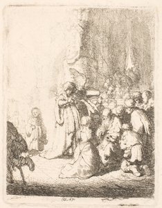 Uppvisningen i templet (med ängeln): den lilla plattan av Rembrandt van Rijn