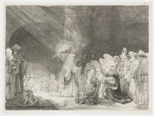 Presentationen i templet: avlångt tryck av Rembrandt van Rijn