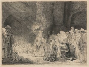 Presentationen i templet: avlångt tryck av Rembrandt van Rijn