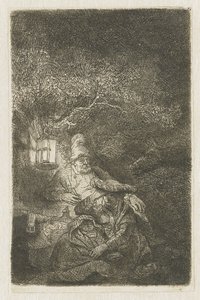 Resten på flyget till Egypten: en nattbit av Rembrandt van Rijn