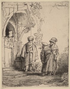 Tre orientaliska gestalter (Jakob och Laban) av Rembrandt van Rijn