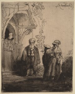 Tre orientaliska gestalter (Jakob och Laban) av Rembrandt van Rijn