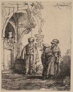 Tre orientaliska gestalter (Jakob och Laban) av Rembrandt van Rijn