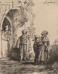 Tre orientaliska gestalter Jacob och Laban, 1641. av Rembrandt van Rijn