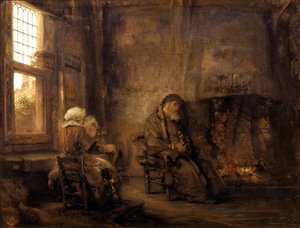 Tobit och Anna väntar på återkomsten av sin son, 1659 av Rembrandt van Rijn