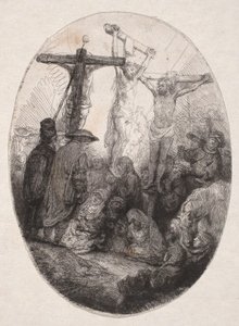 Korsfästelsen mellan två brottslingar (oval skiva) av Rembrandt van Rijn