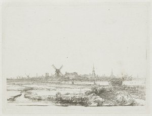Utsikt över Amsterdam från Kadijk av Rembrandt van Rijn