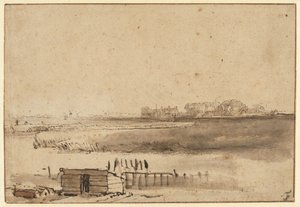 Utsikt över Houtewael nära Sint Anthoniespoort [recto] av Rembrandt van Rijn
