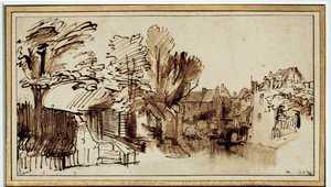 Utsikt över Singelkanalen i Amersfoort. Teckning av Harmensz Rembrandt (1606-1669) av Rembrandt van Rijn