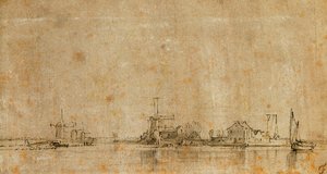Utsikt över Amstel vid Omval, till vänster Ringvaart av Diermermeer av Rembrandt van Rijn