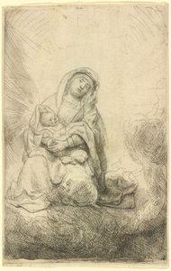 Jungfru Maria med barnet i molnen av Rembrandt van Rijn