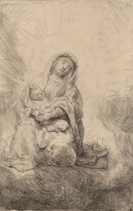 Jungfru och barn i molnen, 1641. av Rembrandt van Rijn