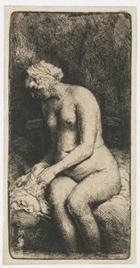 Kvinna som badar fötterna i en bäck Kvinna som badar fötterna vid en bäck av Rembrandt van Rijn
