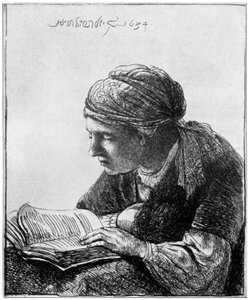 Kvinna som läser, 1634, 1912. av Rembrandt van Rijn
