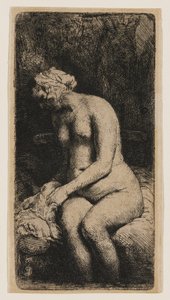 Kvinna med fötterna i en bäck av Rembrandt van Rijn