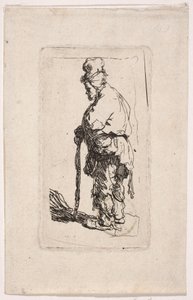 En tiggare som stöder sig på en käpp, vänd åt vänster av Rembrandt van Rijn