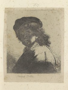 Självporträtt med basker och halsduk, ansiktet i skuggan Recueil de quatre-vingt-cinq estampes originales (serietitel) av Rembrandt van Rijn