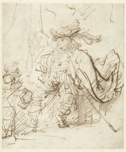 Sittande skådespelare i rollen som Capitano av Rembrandt van Rijn