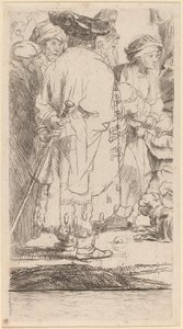 Mannen med käpp (fragment från trycket med hundra gulden) av Rembrandt van Rijn and William Baillie