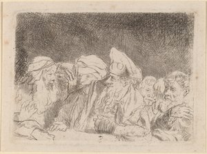 Fariséerna debatterar (fragment från trycket med hundra gulden) av Rembrandt van Rijn and William Baillie