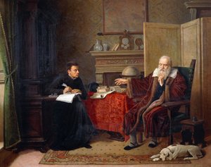Galileo Galilei (1564-1642) dikterar sina observationer till sin sekreterare i Arcetri (målning)