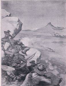 Boer som skjuter på General Frenchs tåg (litho) av René Bull