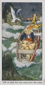Östligt ordspråk: Åkalla Gud, men ro bort från klipporna (färg litho) av René Bull