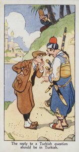 Östligt ordspråk: Svaret på en turkisk fråga ska vara på turkiska (färg litho) av René Bull