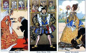 Kung Henrik VIII med sina två döttrar, Mary I och Elizabeth I, 1936
