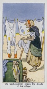 Tvättaren känner till byns defekter (färg litho) av René Bull