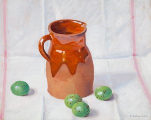 Keramikkanna och gröna fikon
