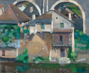 Hus på Vézère vid Uzerche (olja på kartong)