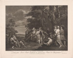 Landskap med dansande figurer La danse flamande (titel på objekt) av René Jacques Le Charpentier