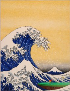 HOKUSAI-Golf, 2021, teckning med färgpenna på papper av Rene Boin